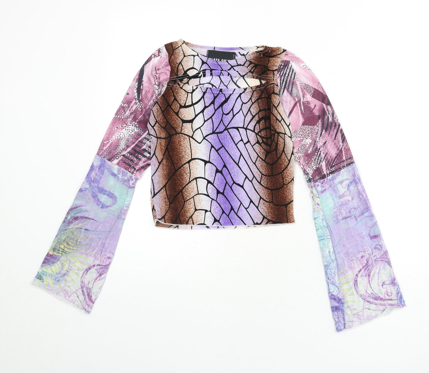 Glass Onion Womens Multicoloured Geometric Polyester Cropped T-Shirt Size 8 Round Neck - Flare Sleeves