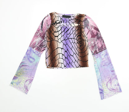 Glass Onion Womens Multicoloured Geometric Polyester Cropped T-Shirt Size 8 Round Neck - Flare Sleeves