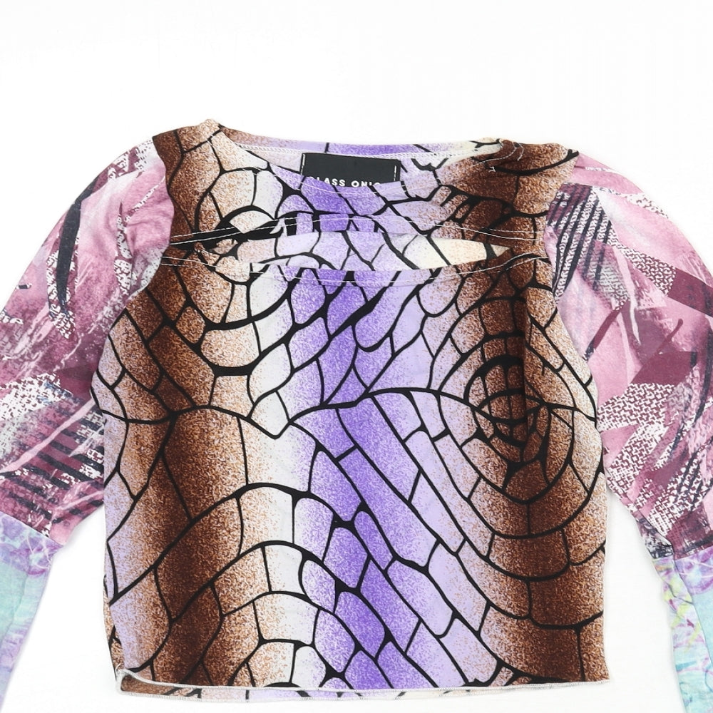 Glass Onion Womens Multicoloured Geometric Polyester Cropped T-Shirt Size 8 Round Neck - Flare Sleeves