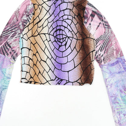 Glass Onion Womens Multicoloured Geometric Polyester Cropped T-Shirt Size 8 Round Neck - Flare Sleeves