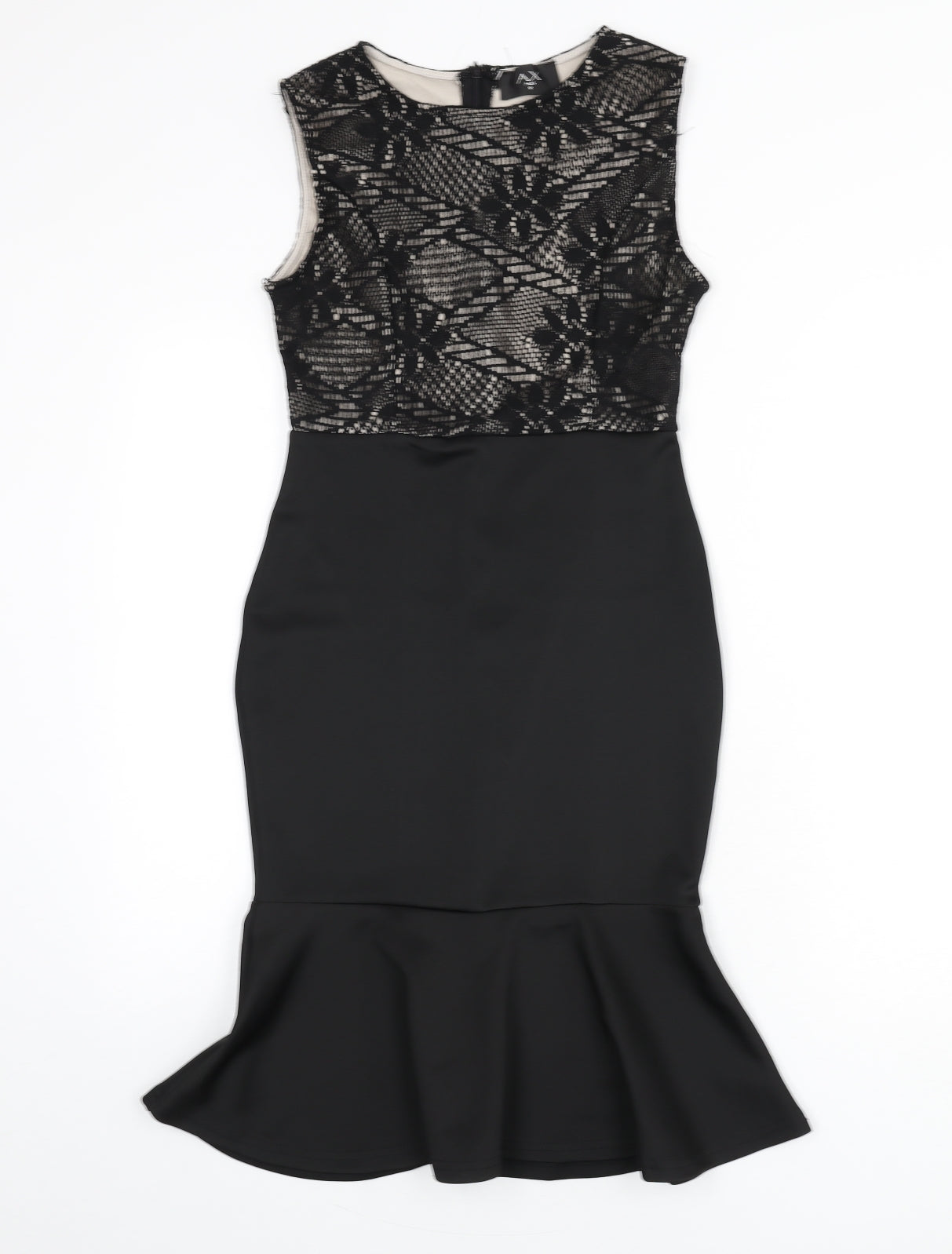 AX Paris Womens Black Polyester Mermaid Size 8 Round Neck Zip - Lace Overlay