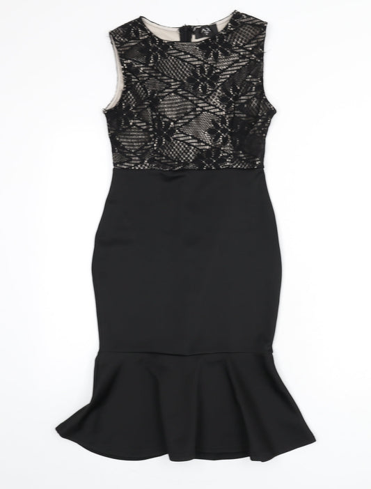 AX Paris Womens Black Polyester Mermaid Size 8 Round Neck Zip - Lace Overlay