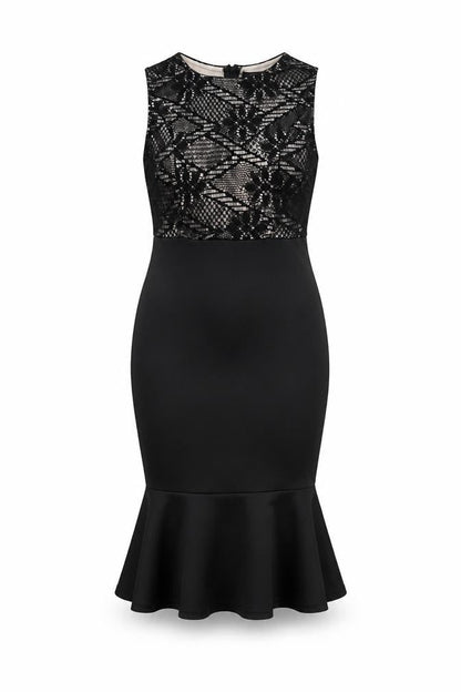 AX Paris Womens Black Polyester Mermaid Size 8 Round Neck Zip - Lace Overlay