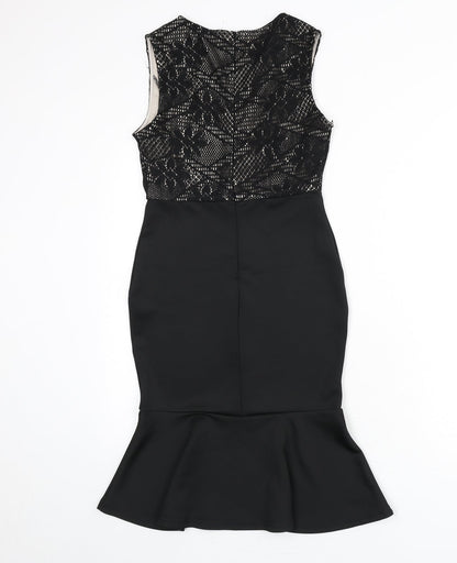 AX Paris Womens Black Polyester Mermaid Size 8 Round Neck Zip - Lace Overlay