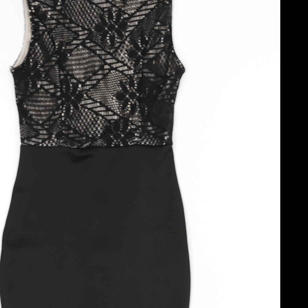 AX Paris Womens Black Polyester Mermaid Size 8 Round Neck Zip - Lace Overlay