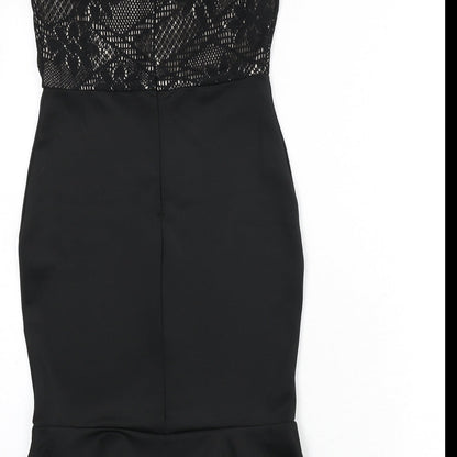 AX Paris Womens Black Polyester Mermaid Size 8 Round Neck Zip - Lace Overlay