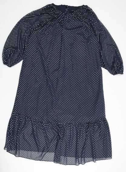 Marks and Spencer Womens Blue Polka Dot Polyester A-Line Size 10 Round Neck Tie