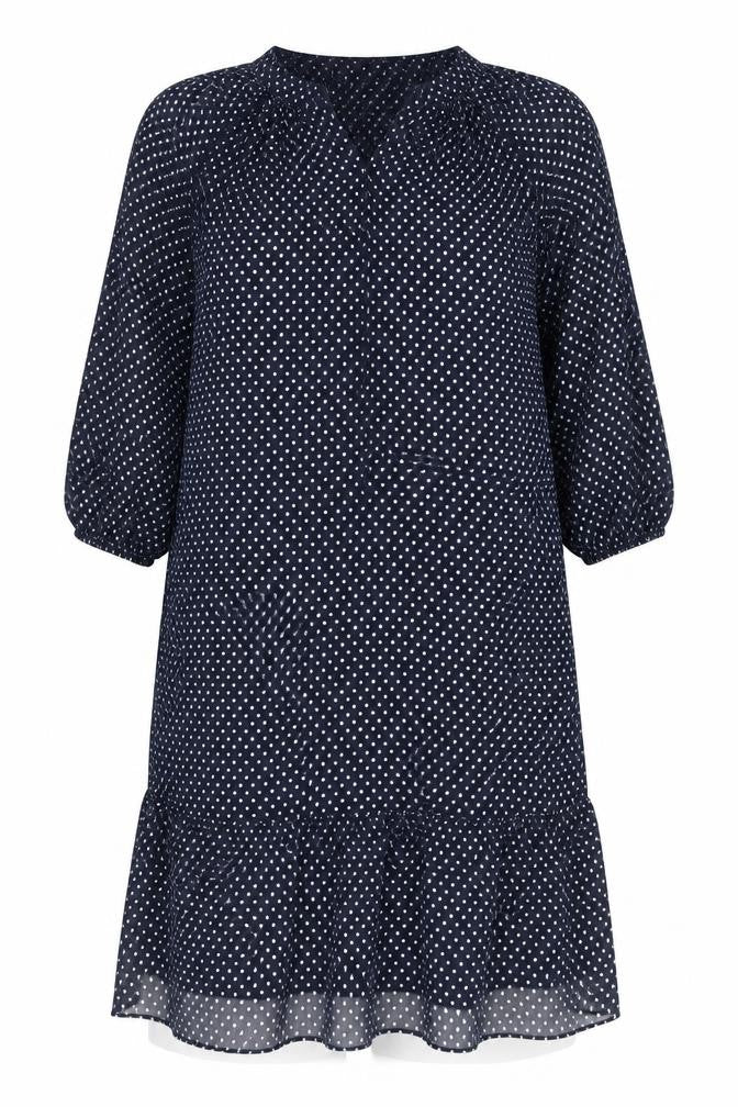 Marks and Spencer Womens Blue Polka Dot Polyester A-Line Size 10 Round Neck Tie