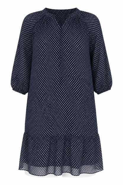 Marks and Spencer Womens Blue Polka Dot Polyester A-Line Size 10 Round Neck Tie