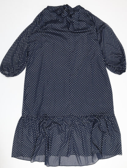 Marks and Spencer Womens Blue Polka Dot Polyester A-Line Size 10 Round Neck Tie