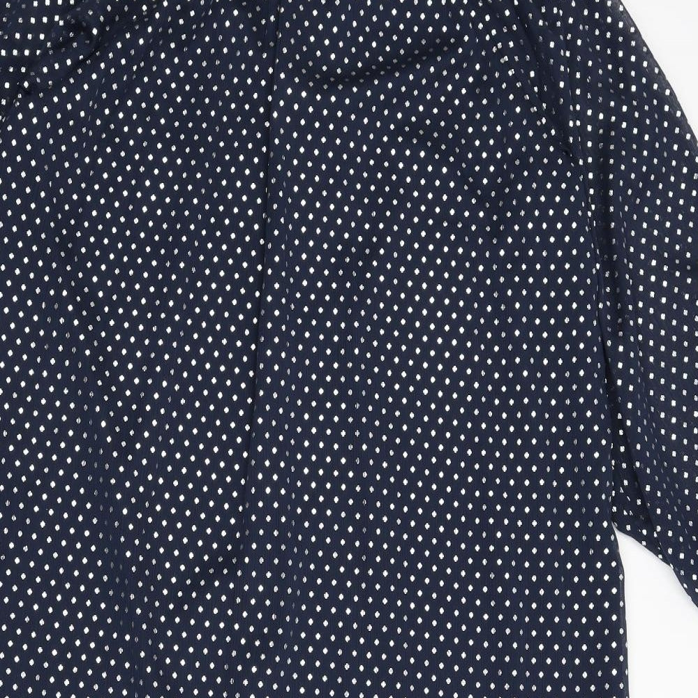 Marks and Spencer Womens Blue Polka Dot Polyester A-Line Size 10 Round Neck Tie