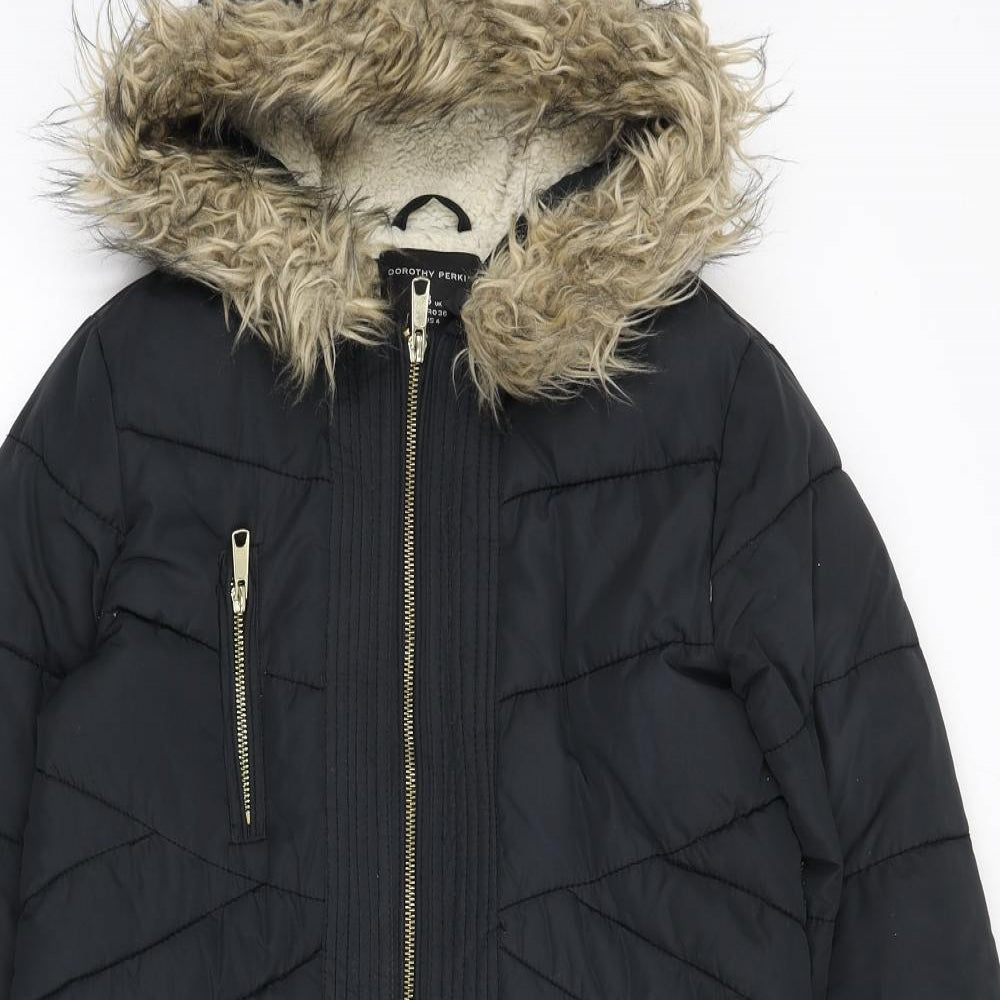Womens UK Size 8 Dorothy Perkins Black Parka Coat