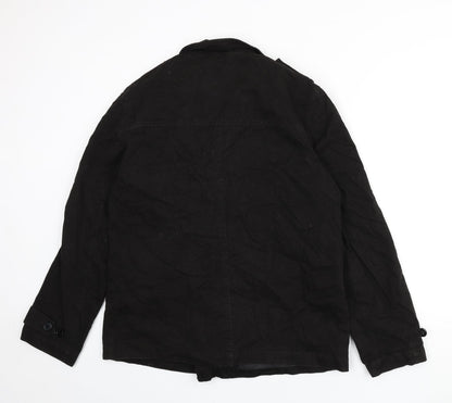 ASOS Mens Black Overcoat Coat Size L Button
