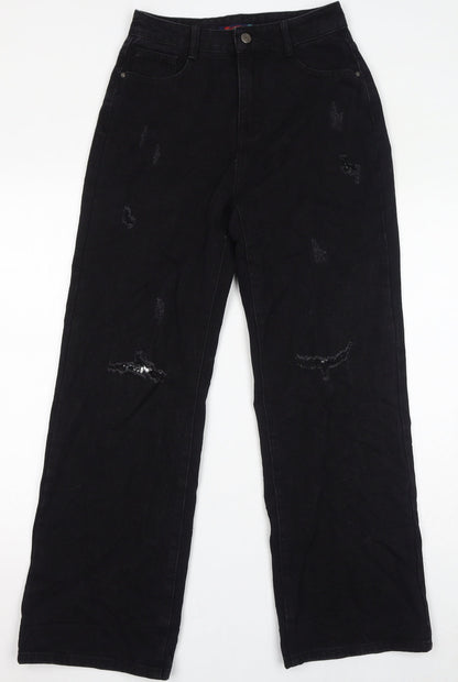 Deseño Moda Womens Black Cotton Straight Jeans Size 30 in L29 in Regular Zip - Sequins