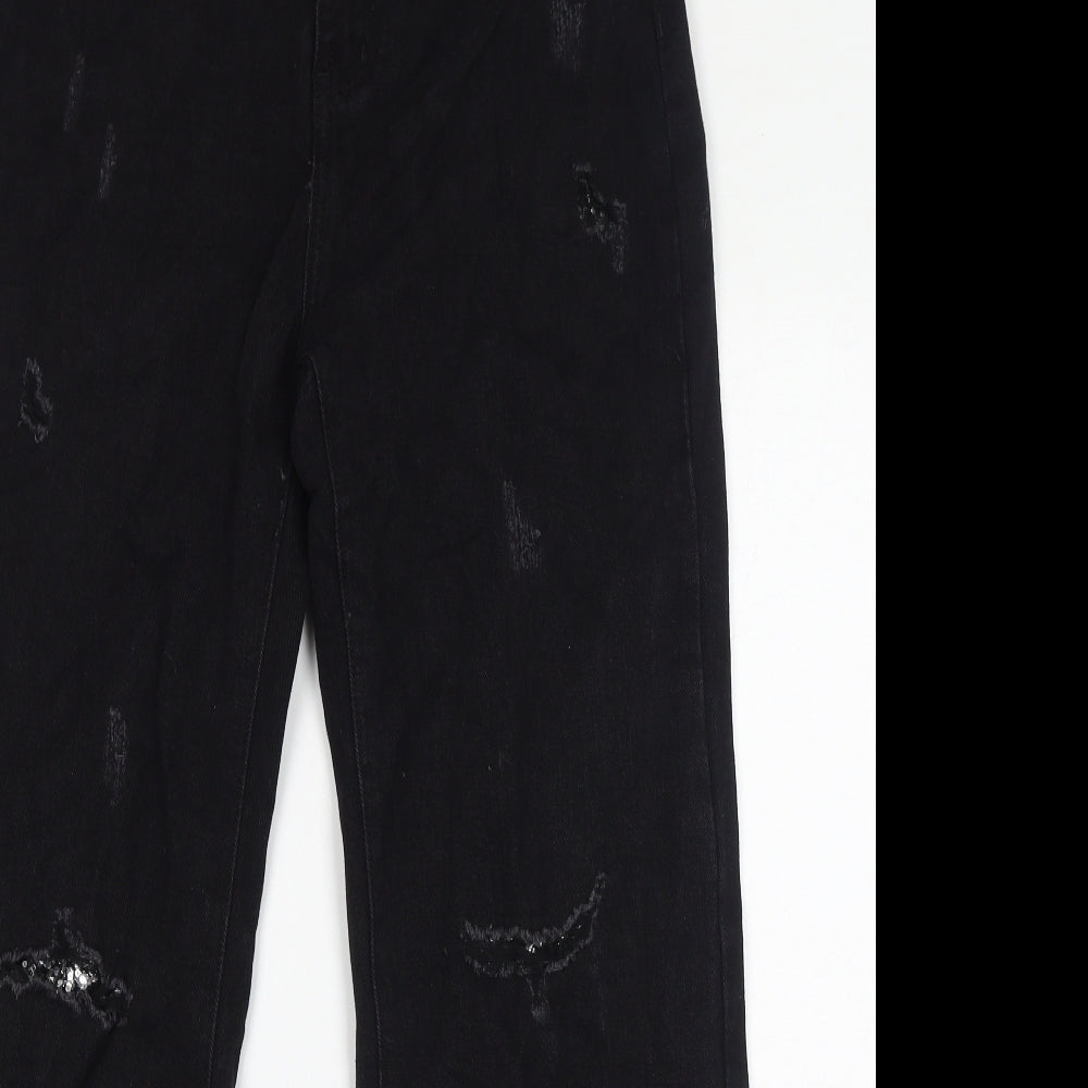Deseño Moda Womens Black Cotton Straight Jeans Size 30 in L29 in Regular Zip - Sequins