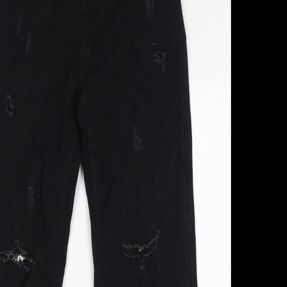 Deseño Moda Womens Black Cotton Straight Jeans Size 30 in L29 in Regular Zip - Sequins