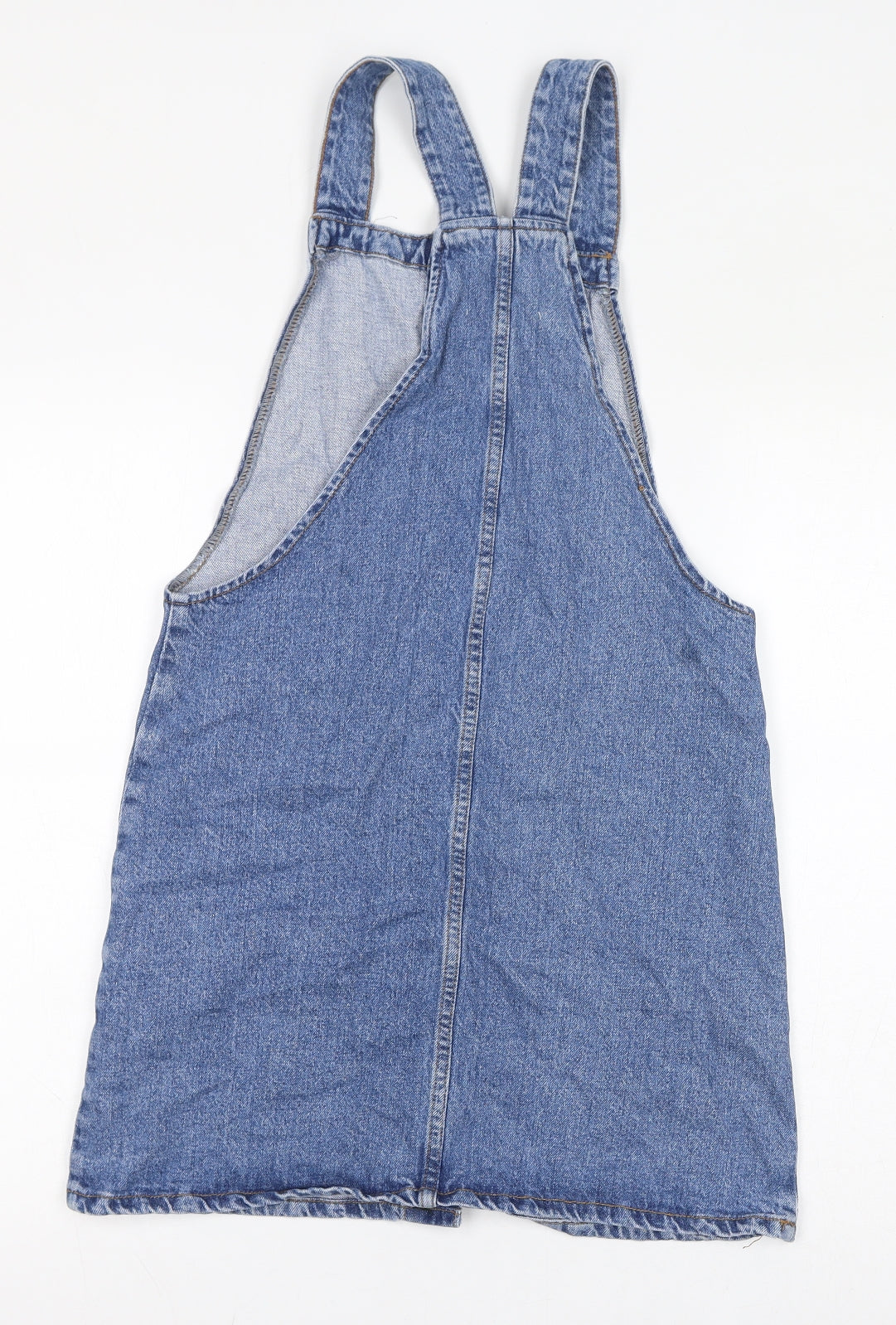 Denim & Co. Womens Blue Cotton Pinafore/Dungaree Dress Size 8 Square Neck Button - Pinafore