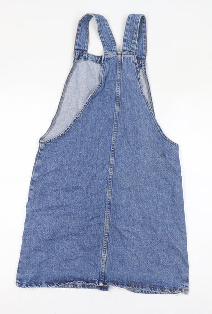 Denim & Co. Womens Blue Cotton Pinafore/Dungaree Dress Size 8 Square Neck Button - Pinafore