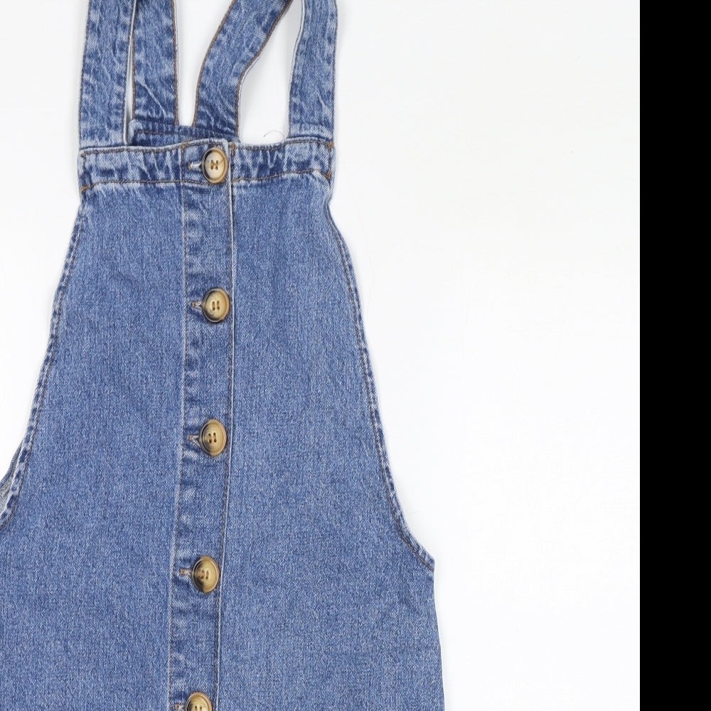 Denim & Co. Womens Blue Cotton Pinafore/Dungaree Dress Size 8 Square Neck Button - Pinafore
