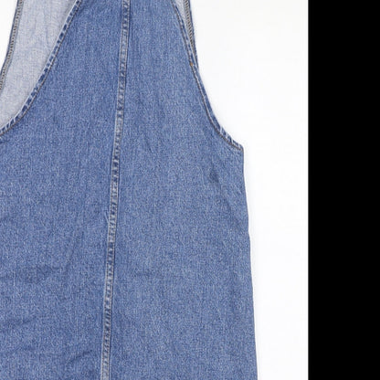 Denim & Co. Womens Blue Cotton Pinafore/Dungaree Dress Size 8 Square Neck Button - Pinafore