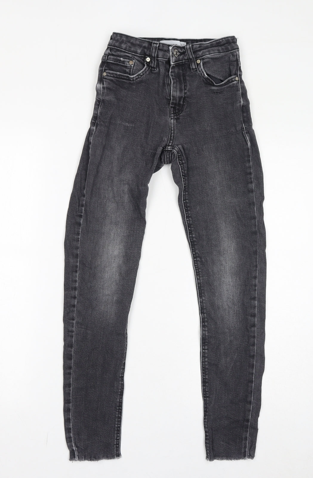 Mango Womens Grey Cotton Skinny Jeans Size 4 L27 in Regular Zip - Distressed Hem