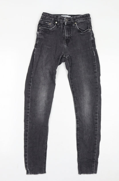 Mango Womens Grey Cotton Skinny Jeans Size 4 L27 in Regular Zip - Distressed Hem