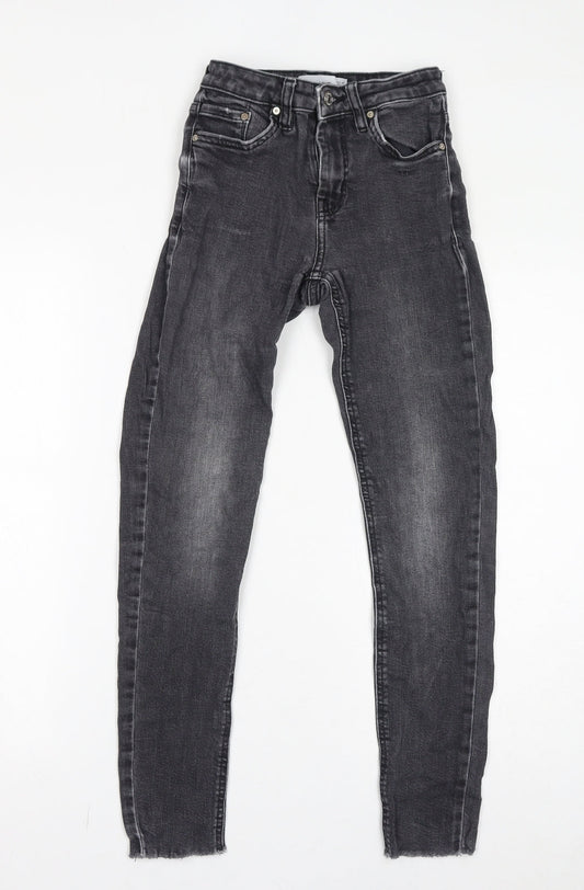 Mango Womens Grey Cotton Skinny Jeans Size 4 L27 in Regular Zip - Distressed Hem