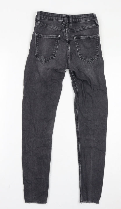 Mango Womens Grey Cotton Skinny Jeans Size 4 L27 in Regular Zip - Distressed Hem