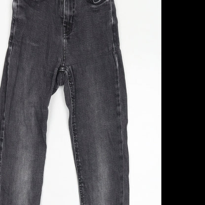 Mango Womens Grey Cotton Skinny Jeans Size 4 L27 in Regular Zip - Distressed Hem