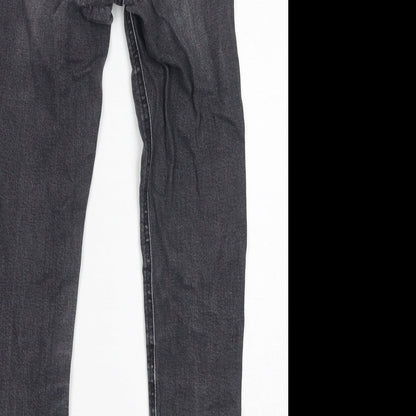 Mango Womens Grey Cotton Skinny Jeans Size 4 L27 in Regular Zip - Distressed Hem