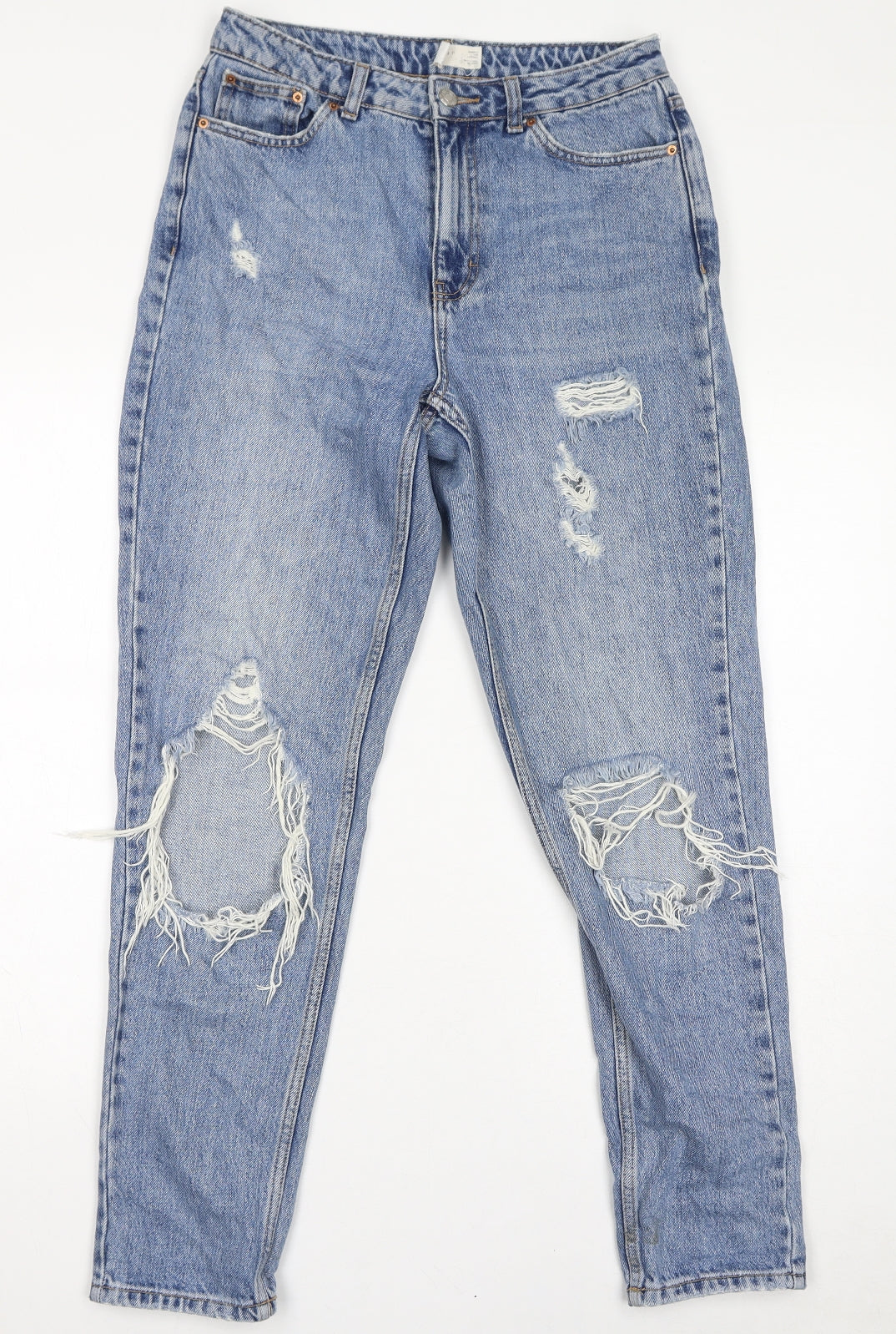 Topshop Womens Blue Cotton Mom Jeans Size 28 in L34 in Regular Zip