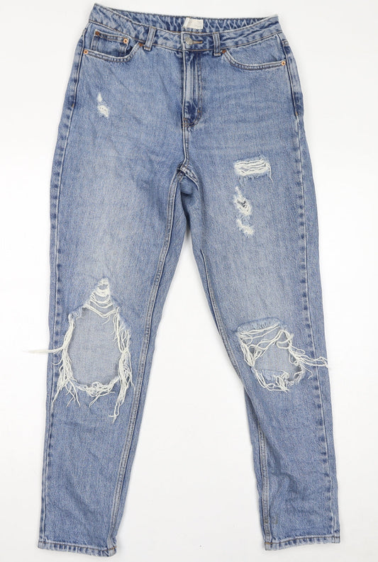 Topshop Womens Blue Cotton Mom Jeans Size 28 in L34 in Regular Zip