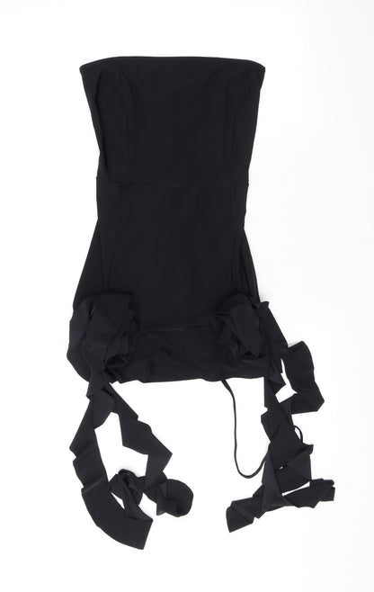 PRETTYLITTLETHING Womens Black Polyester Mini Size 12 Off the Shoulder Pullover - Frills