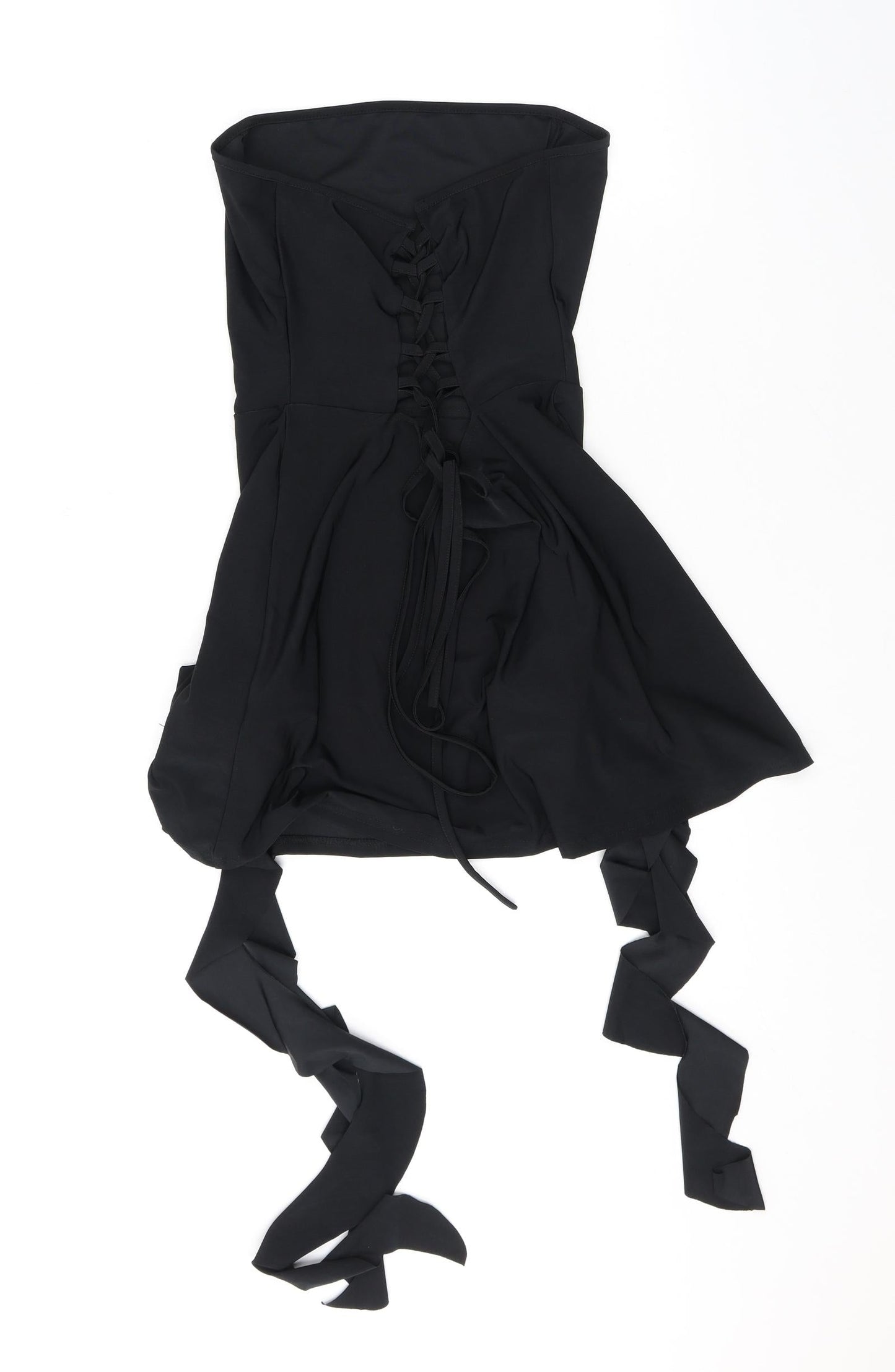 PRETTYLITTLETHING Womens Black Polyester Mini Size 12 Off the Shoulder Pullover - Frills