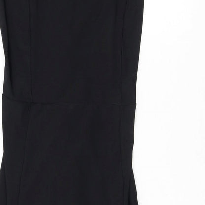 PRETTYLITTLETHING Womens Black Polyester Mini Size 12 Off the Shoulder Pullover - Frills