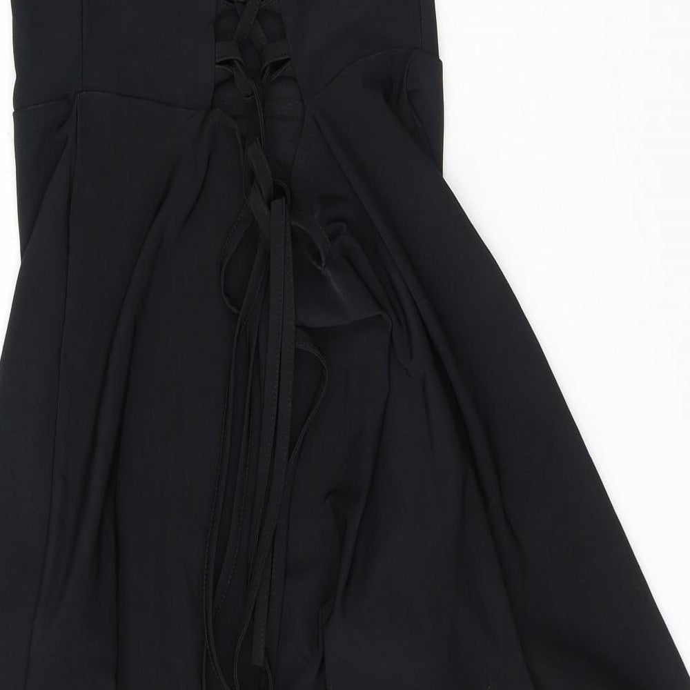 PRETTYLITTLETHING Womens Black Polyester Mini Size 12 Off the Shoulder Pullover - Frills