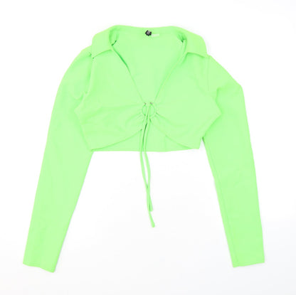 Divided by H&M Womens Green Polyester Cropped Blouse Size 10 Collared - Ring Detail