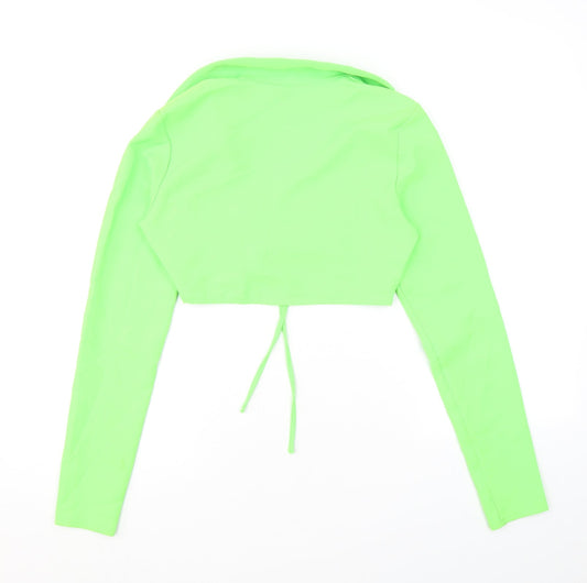 Divided by H&M Womens Green Polyester Cropped Blouse Size 10 Collared - Ring Detail