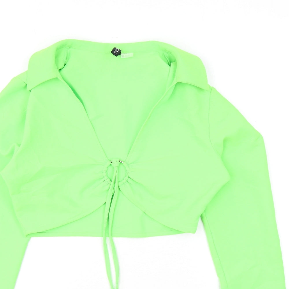 Divided by H&M Womens Green Polyester Cropped Blouse Size 10 Collared - Ring Detail