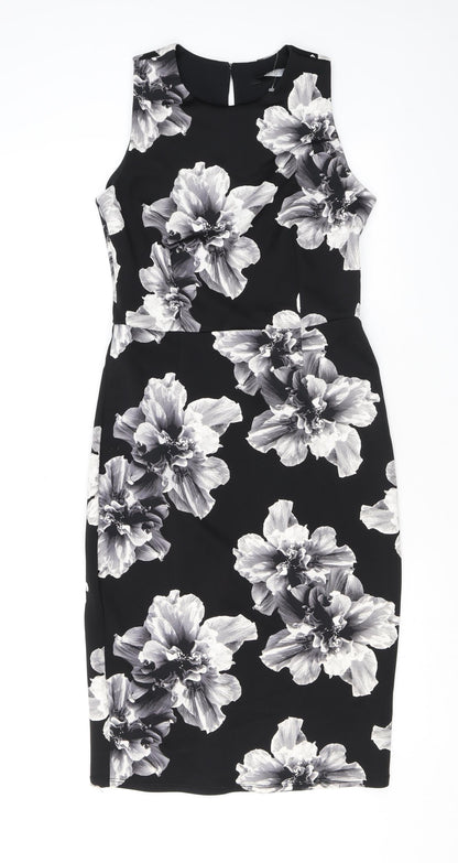 K&D London Womens Black Floral Polyester Pencil Dress Size 10 Round Neck Button