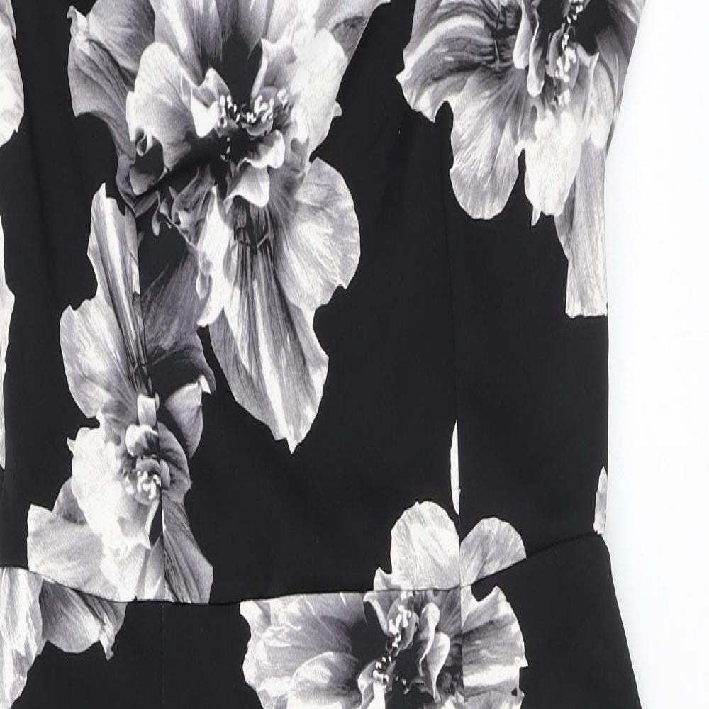 K&D London Womens Black Floral Polyester Pencil Dress Size 10 Round Neck Button