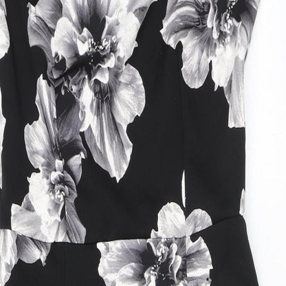 K&D London Womens Black Floral Polyester Pencil Dress Size 10 Round Neck Button