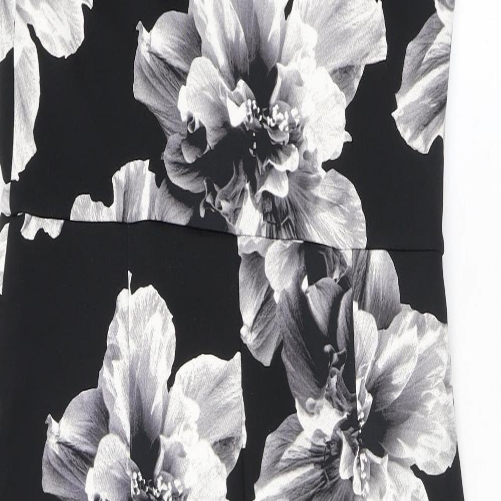 K&D London Womens Black Floral Polyester Pencil Dress Size 10 Round Neck Button