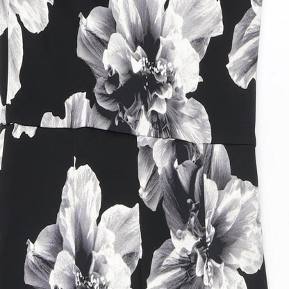 K&D London Womens Black Floral Polyester Pencil Dress Size 10 Round Neck Button