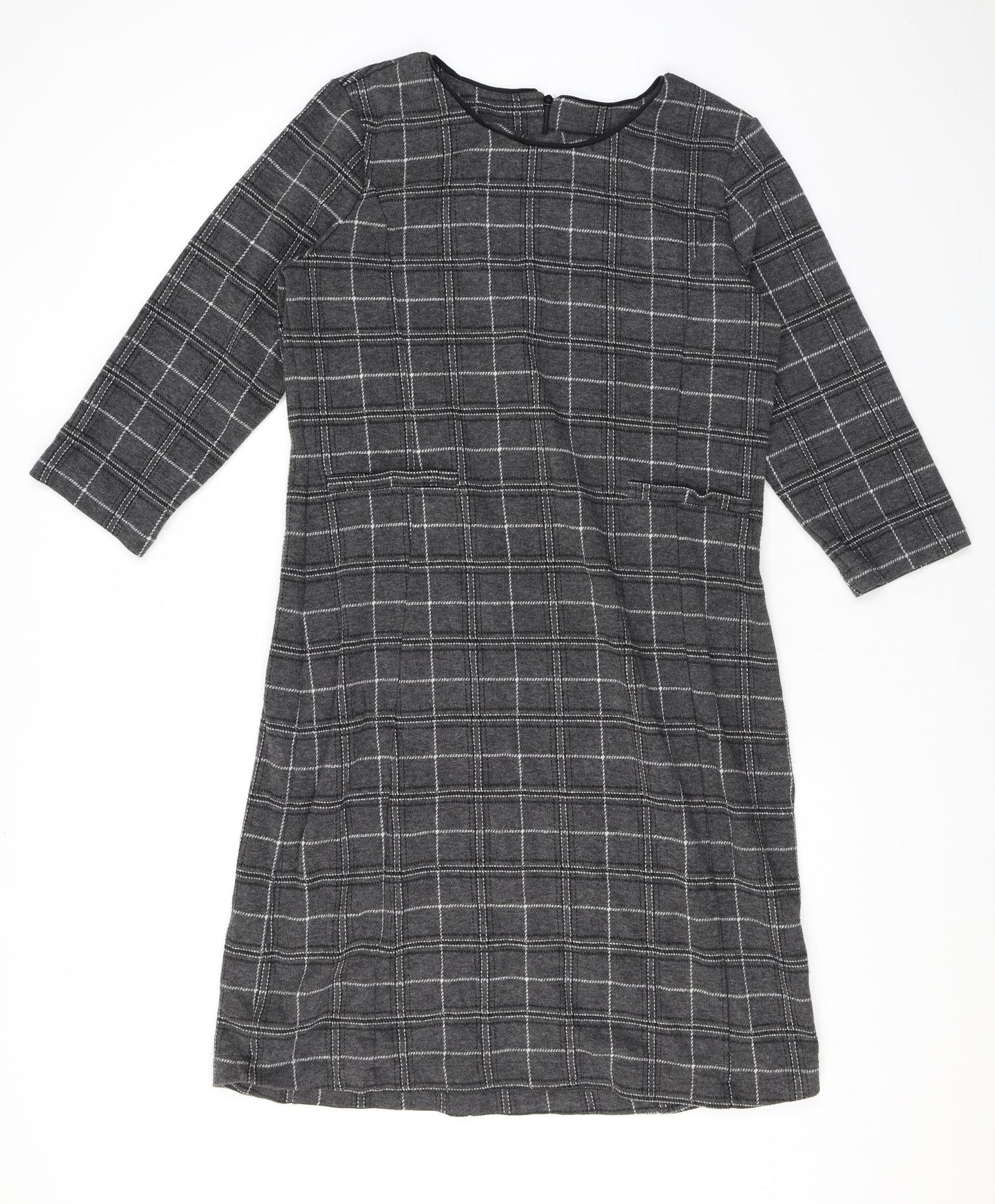 Part Two Womens Grey Check Cotton A-Line Size XL Round Neck Pullover
