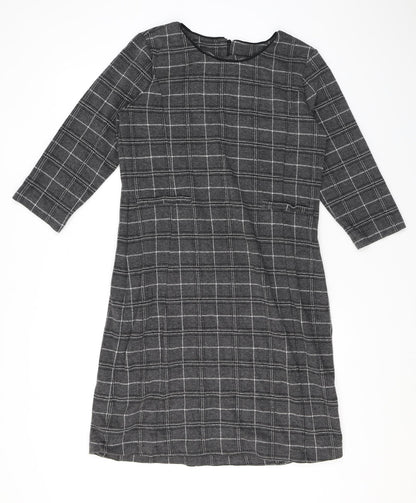 Part Two Womens Grey Check Cotton A-Line Size XL Round Neck Pullover