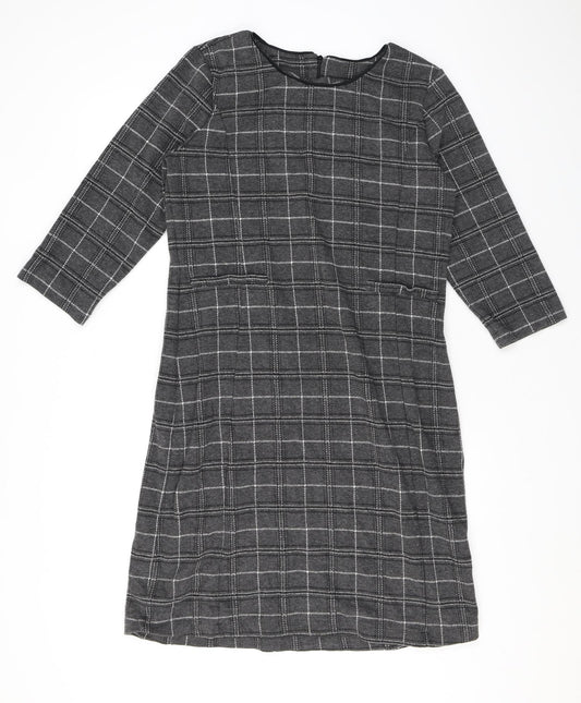 Part Two Womens Grey Check Cotton A-Line Size XL Round Neck Pullover