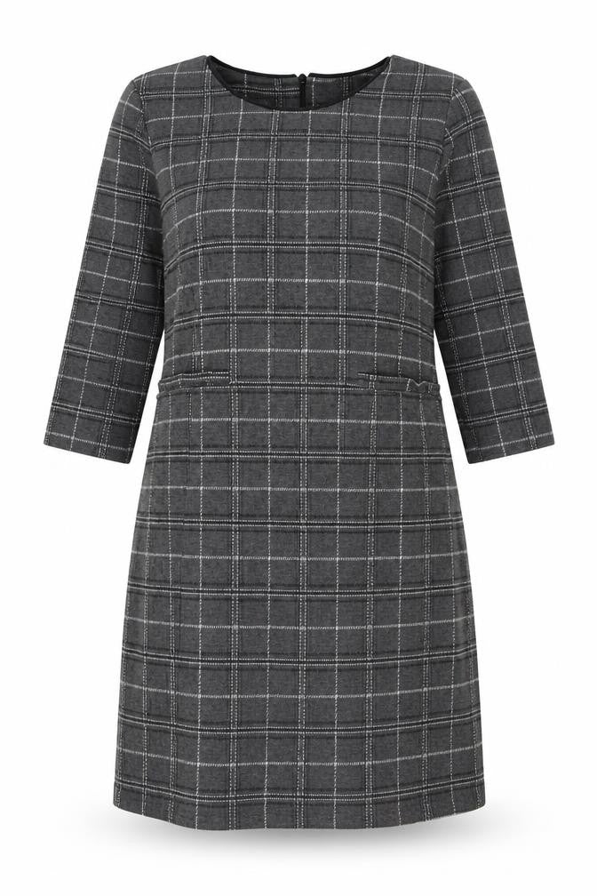 Part Two Womens Grey Check Cotton A-Line Size XL Round Neck Pullover
