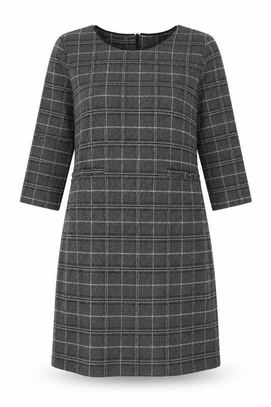 Part Two Womens Grey Check Cotton A-Line Size XL Round Neck Pullover
