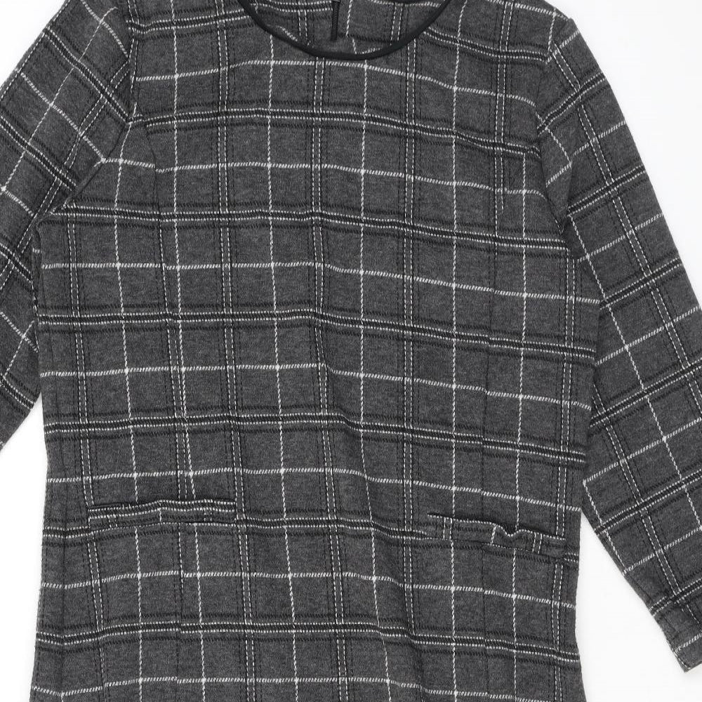 Part Two Womens Grey Check Cotton A-Line Size XL Round Neck Pullover